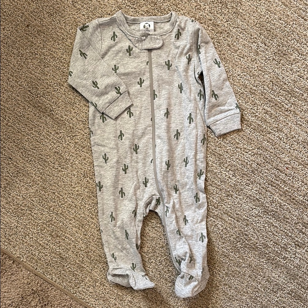 Gray Cactus Print Baby One-Piece - Soft Footed Zipper Sleeper. Like new.